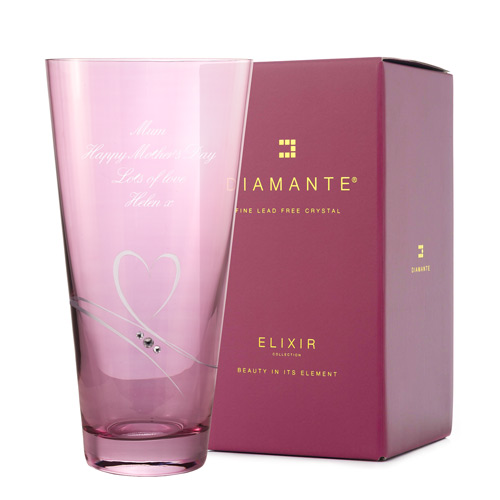 Personalised Pink Heart Vase With Swarovski Crystal Elements