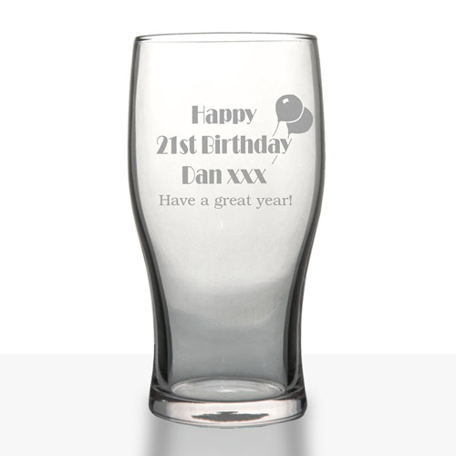 Personalised 21st Birthday Gifts Pint Glass