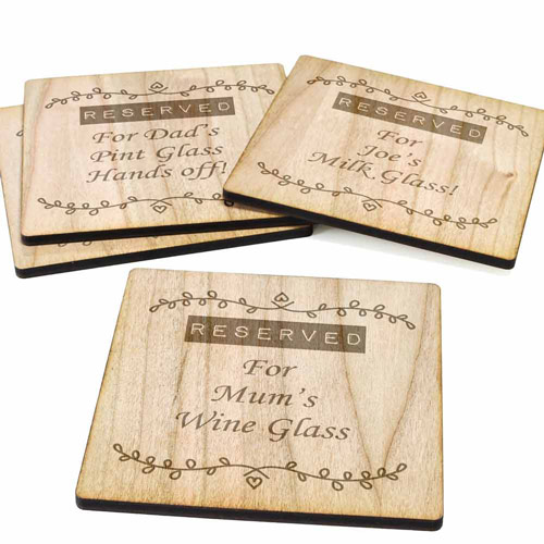 Personalised \'Reserved For\' Wooden Coaster Set