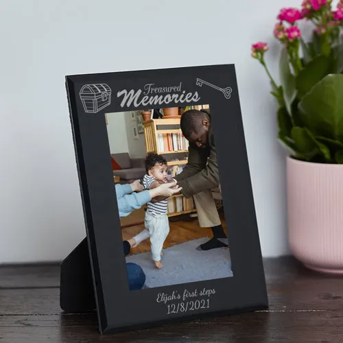 Personalised Treasured Memories Black Glass Photo Frame