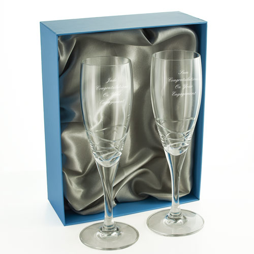 Personalised Champagne Flutes - Wave Cut