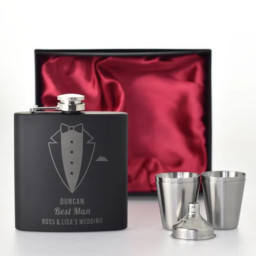Black Personalised Special Occasion Hip Flask Set