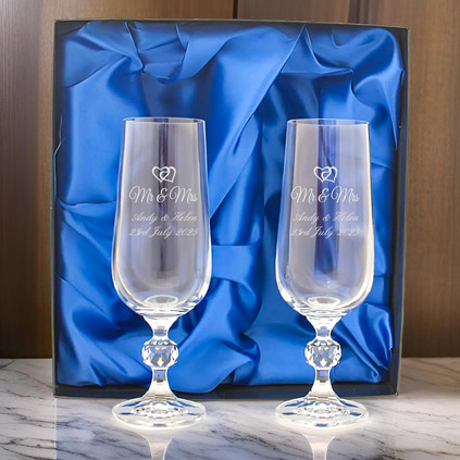 Engraved Crystal Champagne Flutes - Mr And Mrs