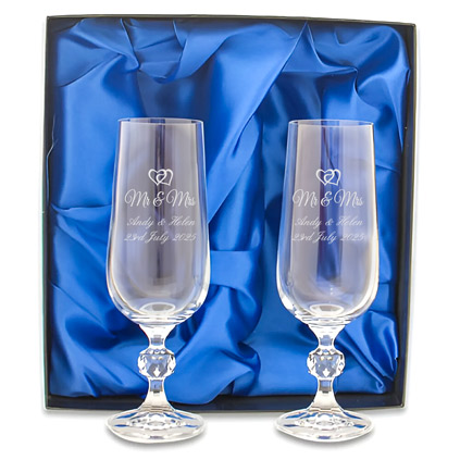 Engraved Crystal Champagne Flutes - Mr And Mrs