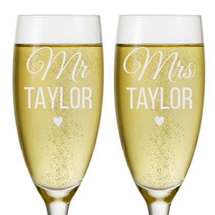 Mr & Mrs Personalised Champagne Flutes