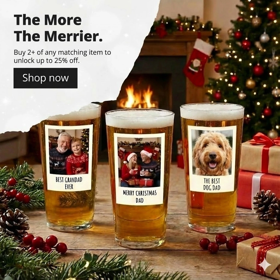 multi savings on photo pint glass