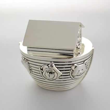 Silver Personalised Noahs Ark Money Box
