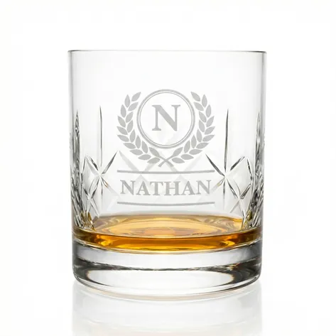 Engraved Wreath Monogram Crystal Whisky Glass