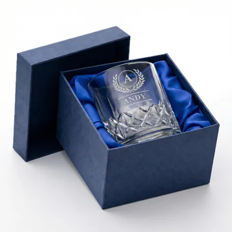 Engraved Wreath Monogram Crystal Whisky Glass