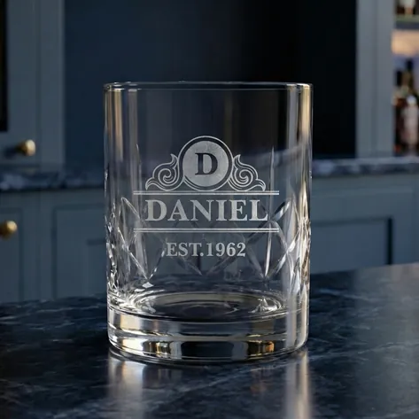 Engraved Monogram Crystal Whiskey Glass