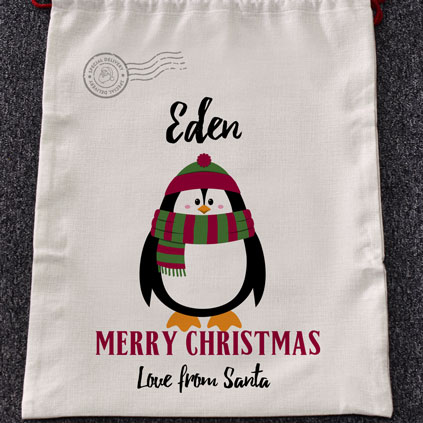 Personalised Christmas Santa Sack - Penguin