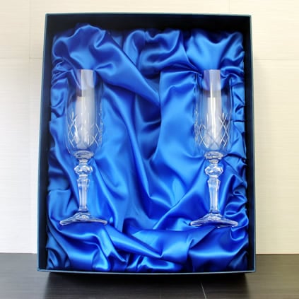 Engraved Crystal Flutes And Champagne Box