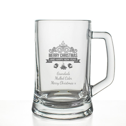 Merry Christmas Engraved Glass Tankard