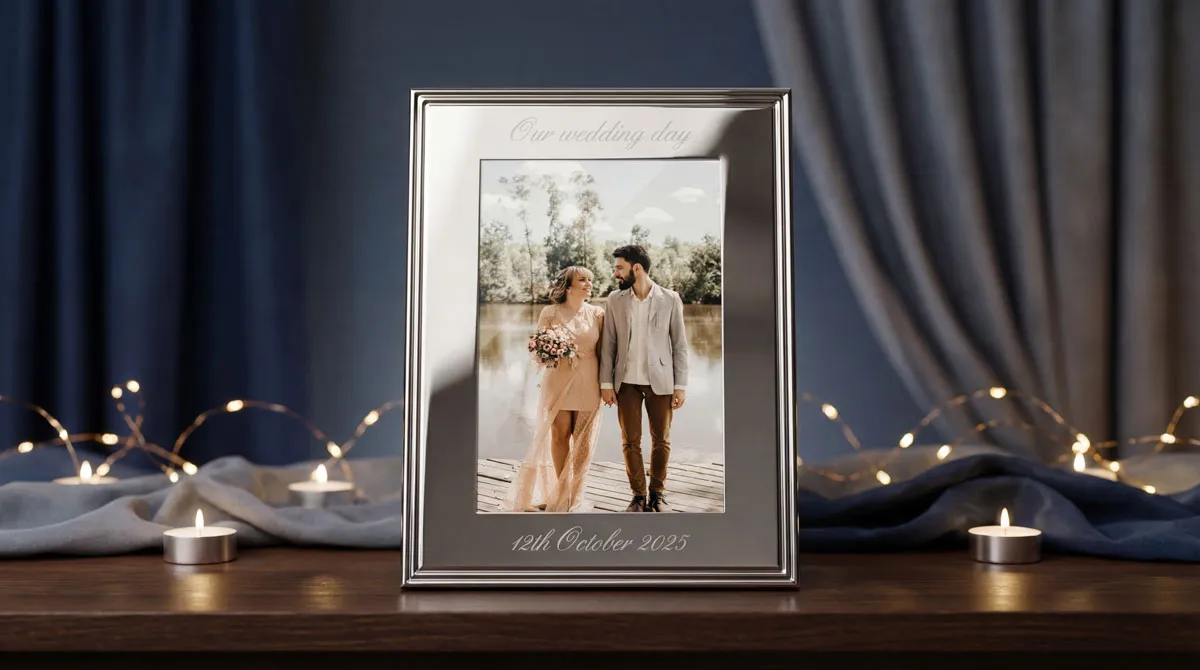 Personalised Silver Photo Frame Displayed on Shelf