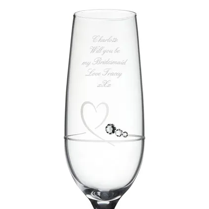 Personalised Single Petite Heart Flute With Swarovski Elements