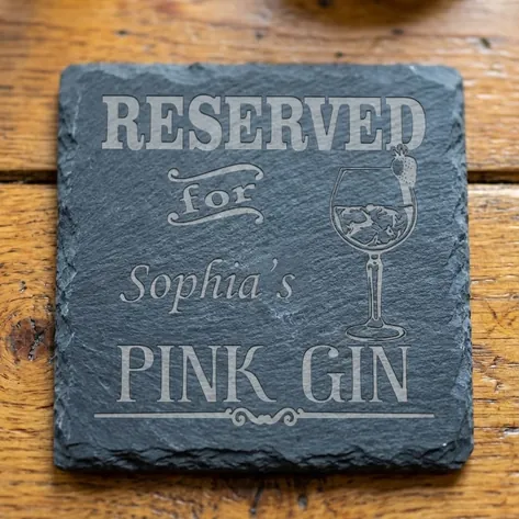 Personalised Pink Gin Slate Coaster