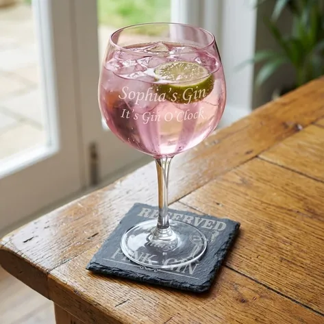 Personalised Pink Gin Slate Coaster