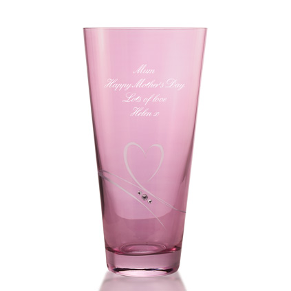 Personalised Pink Heart Vase With Swarovski Crystal Elements