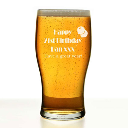 Personalised 21st Birthday Gifts Pint Glass