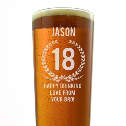 Personalised 18th Birthday Pint Glass