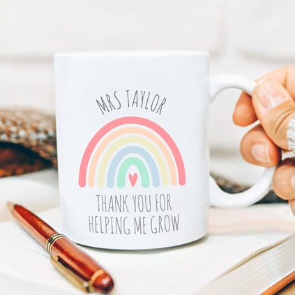 Personalised Watercolour Rainbow Mug Teacher Thank You Gift