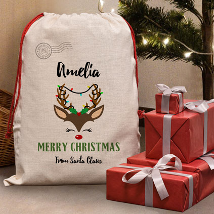 Personalised Mummy Penguin Green Christmas Santa Sack Gift Bag 