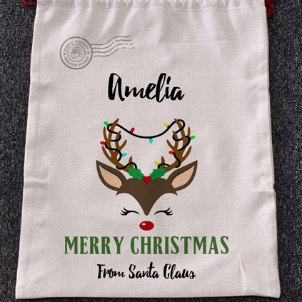 Personalised Christmas Santa Sack - Reindeer