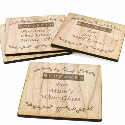 Personalised 'Reserved For' Wooden Coaster Set