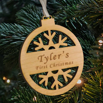 Personalised Round Snowflake Wooden Bauble