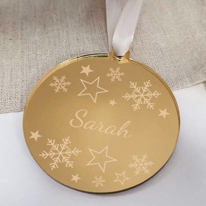 Personalised Snowflake Merry Christmas Gold Mirrored Bauble