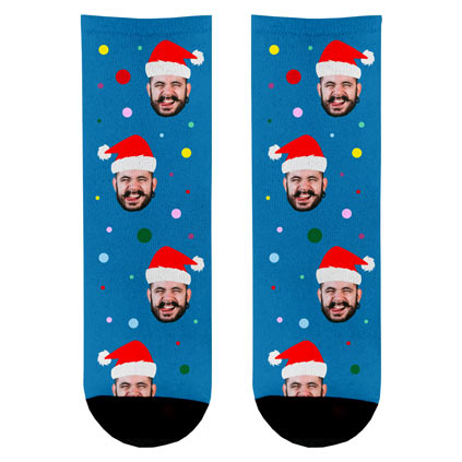 Personalised Christmas Santa Hat Face Socks Choose Colour