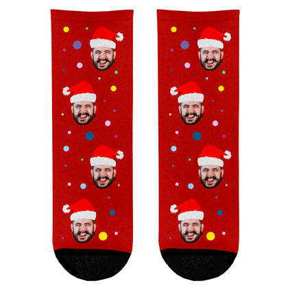 Personalised Christmas Santa Hat Face Socks Choose Colour