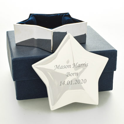 Engraved Silver Plated Star Trinket Box