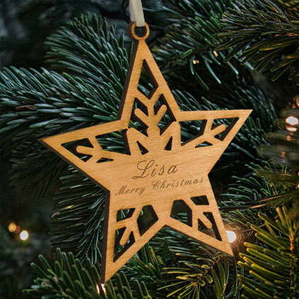 Personalised Star Snowflake Wooden Bauble