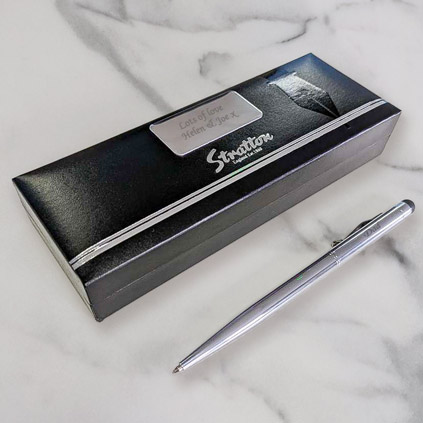 Silver Engraved Pen And Personalised Gift Box