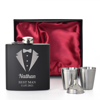 Black Personalised Special Occasion Hip Flask Set