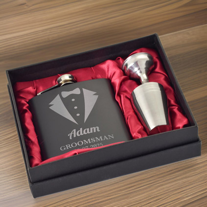 Black Personalised Special Occasion Hip Flask Set