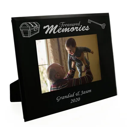 Personalised Treasured Memories Black Glass Photo Frame