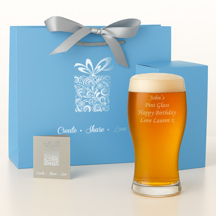 Personalised Tulip Pint Glass With Luxury Gift Bag And Box