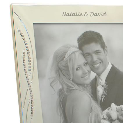 Engraved Silver Wedding Photo Frame With Diamante Crystals