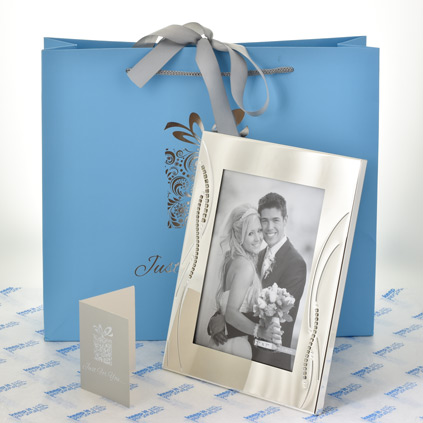 Engraved Silver Wedding Photo Frame With Diamante Crystals